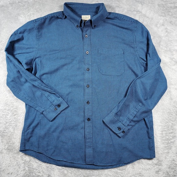 L.L.Bean Shirt Mens XL Blue Check Traditional Fit Long Sleeve Button Down Cotton - Picture 2 of 10